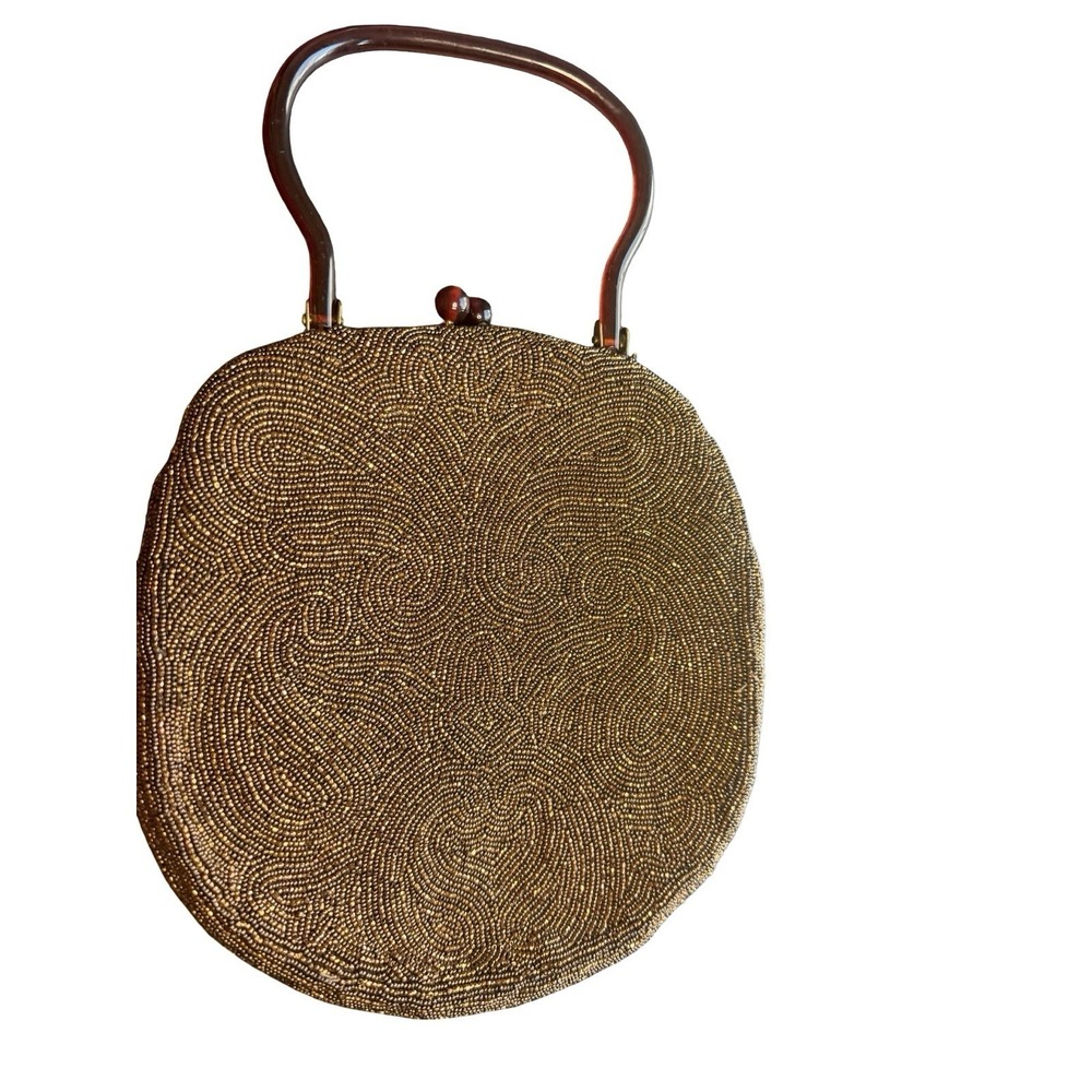 Walborg Gold Beaded Evening Clutch with Top Handle